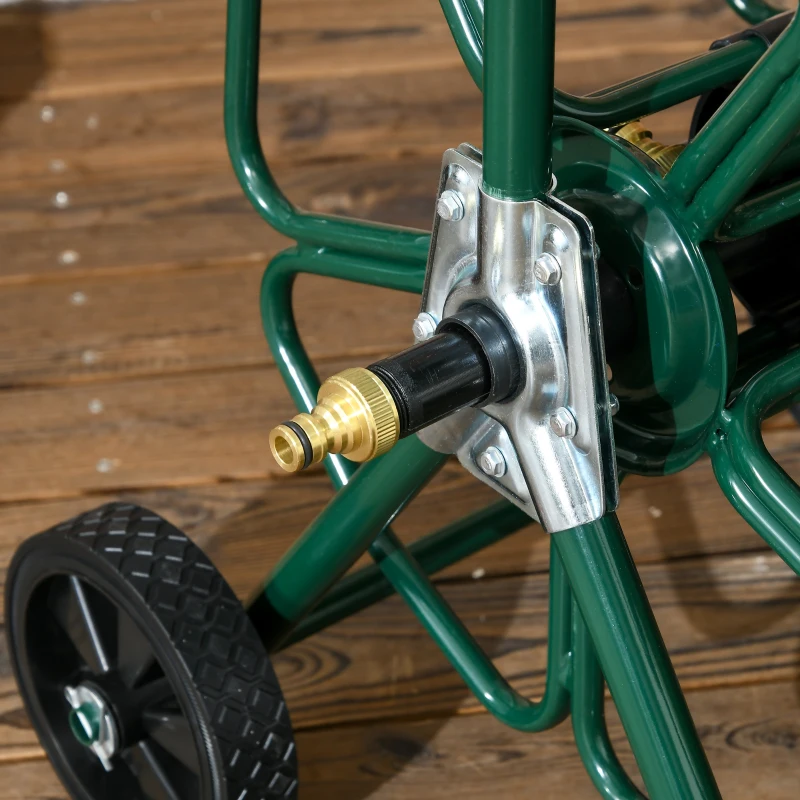 Outsunny Dévidoir de tuyau d'arrosage sur roues 30 m de tuyau de Ø 16mm dévidoir chariot enrouleur métal vert
