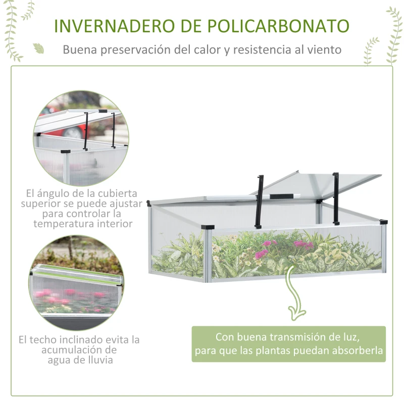 Outsunny Huerto Urbano Elevado de Aluminio 78,5x61x99,5 cm Macetero con Cubierta de Policarbonato Techos Abatibles y Estante Inferior para Cultivos Planta Flores Gris
