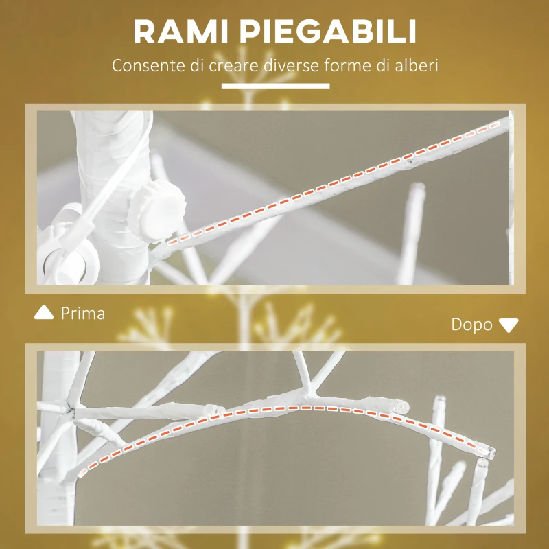HOMCOM Albero di Natale Artificiale con 384 Luci LED Bianche e Rami Pieghevoli, in PP e Acciaio, Ø20x180 cm, Bianco