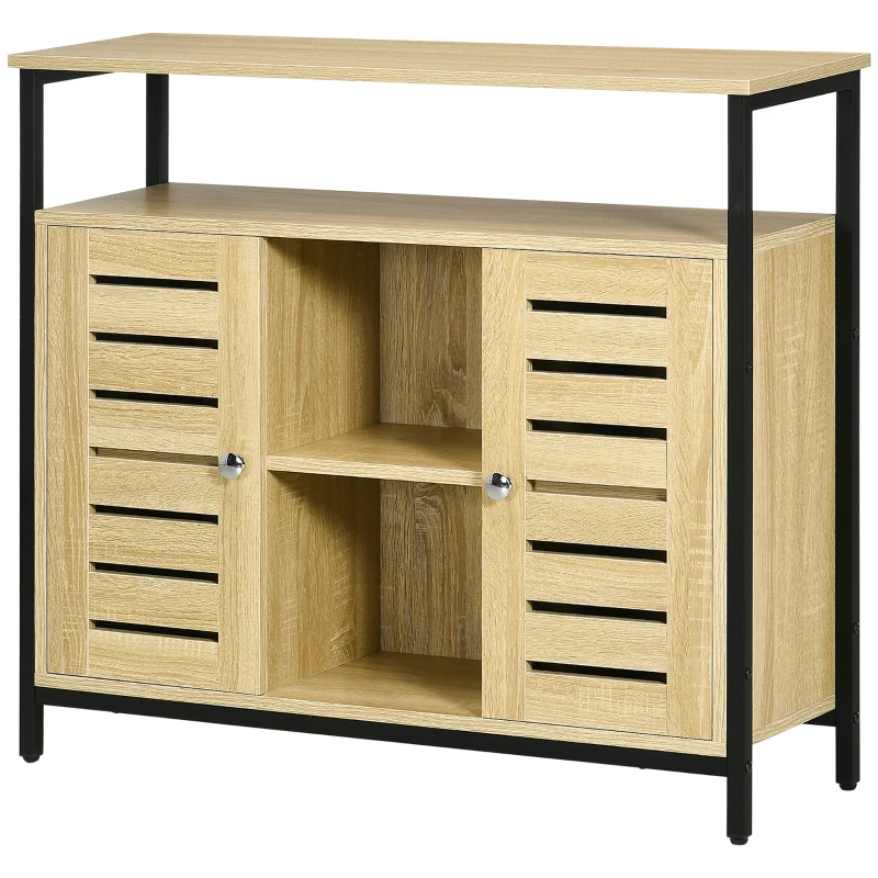 HOMCOM Kommode im Industrie-Design, Sideboard, Küchenschrank, 2 Regale, 2 Schränke, Schwarz + Natur