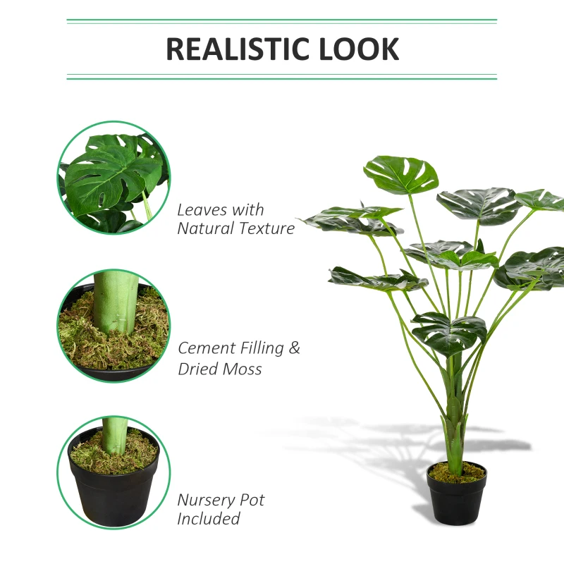Outsunny Decorative Artificial Monstera Plants in Pot Fake Plants for Home Indoor Outdoor Decor, 85cm
