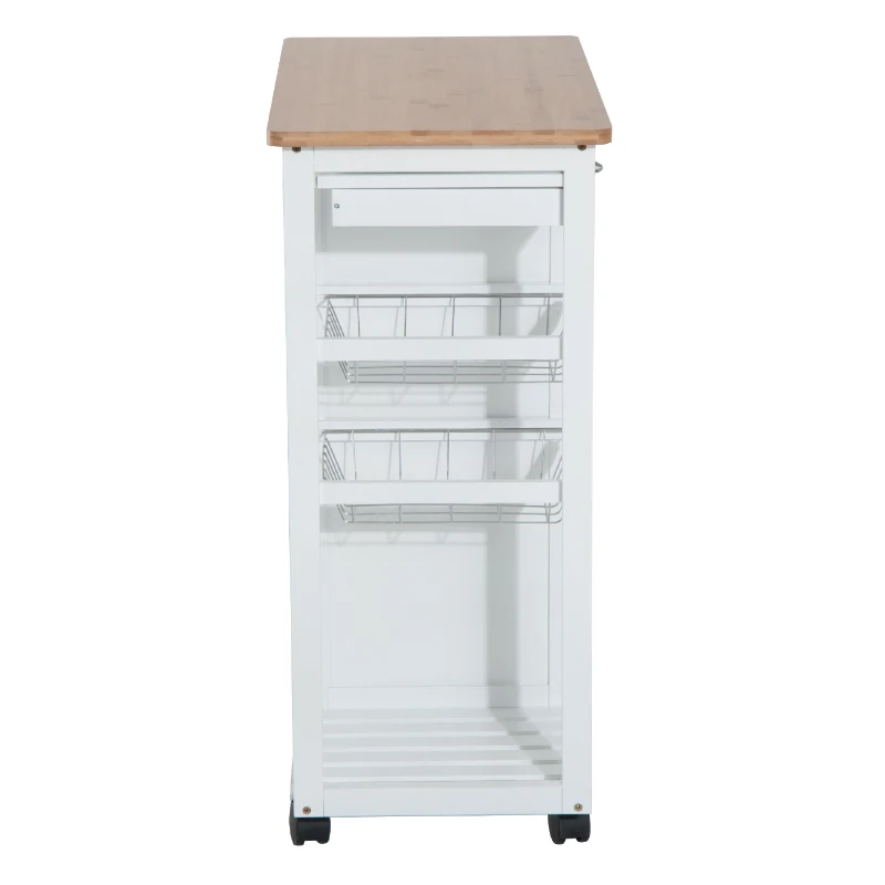 HOMCOM Carro de Cocina Multiusos Carrito Auxiliar con Ruedas para Dormitorio con Estantes Cestas Cajones 70x37x85cm Madera