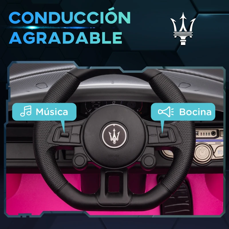 AIYAPLAY Coche Eléctrico para Niños de +3 Años Maserati GT2 con Mando a Distancia Faros LED Bocina Música Ruedas Auxiliares Rosa