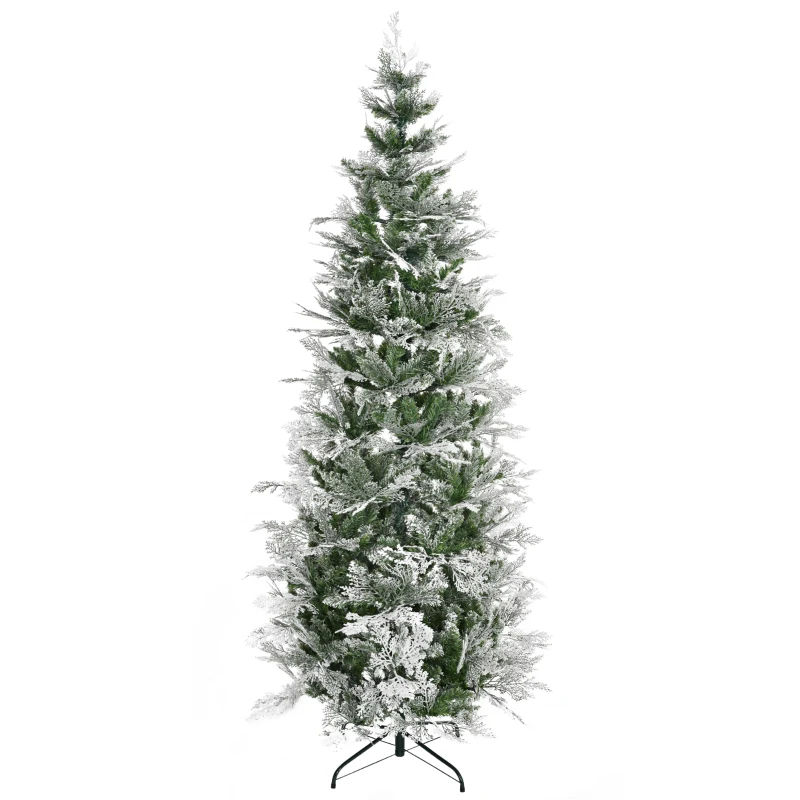 HOMCOM Sapin arbre de Noël artificiel 225 cm 880 branches enneigées+ support pied pliable vert