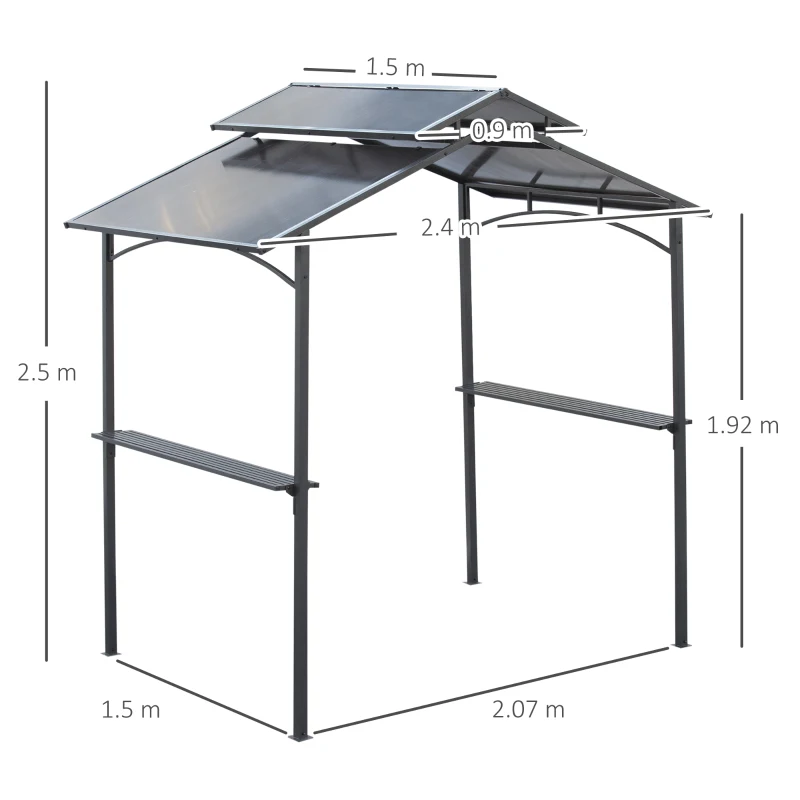 Outsunny Gazebo da Giardino per Barbecue, Doppio Tetto Anti-UV e Struttura in Acciaio con Mensole, 240x150x250cm, Nero