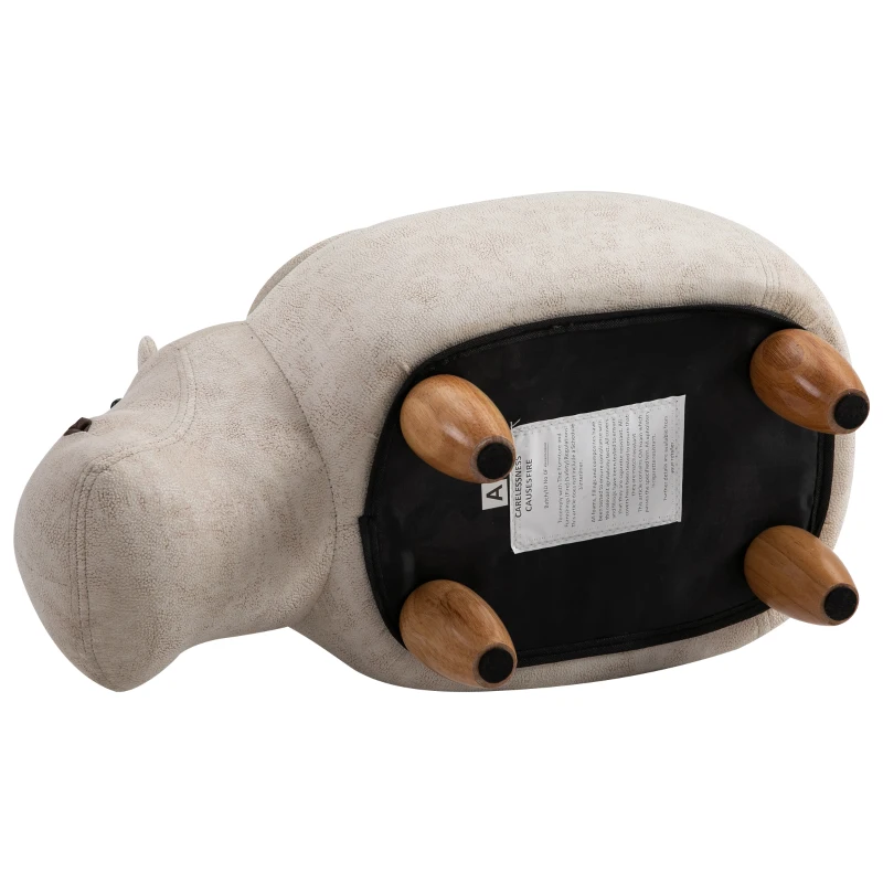 HOMCOM Pouf Contenitore a Forma di Ippopotamo con Gambe in Legno e Rivestimento Bianco Crema, per Cameretta 65x35x36cm