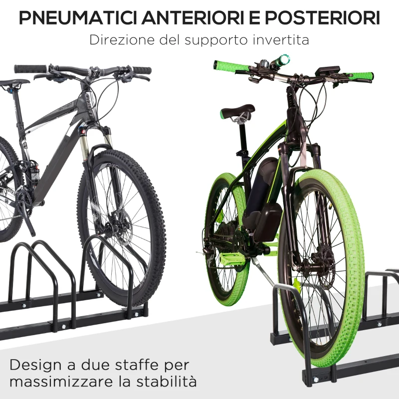 HOMCOM Rastrelliera Portabiciclette Parcheggio per 6 Biciclette in Acciaio, 179x33x27 cm, Nero
