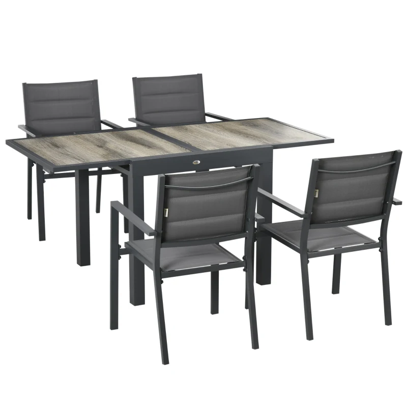 Outsunny Salon de jardin en aluminium et textilène table extensible 4 chaises empilables 4 personnes gris