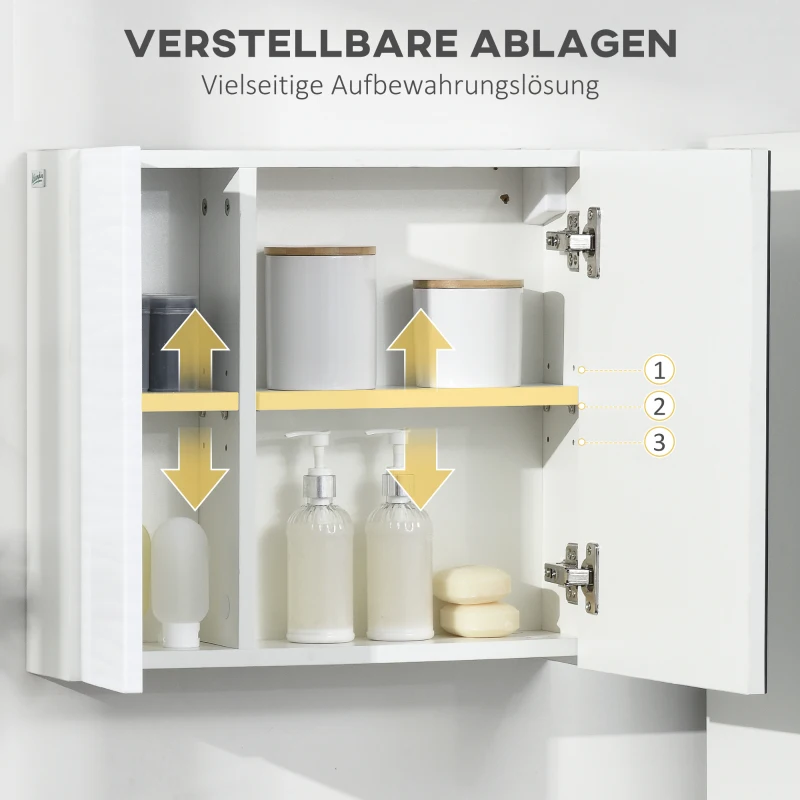 kleankin Spiegelschrank, Badschrank, versetzbarer Einlegeboden, leises Schließen, weiß, 48 x 15 x 45 cm