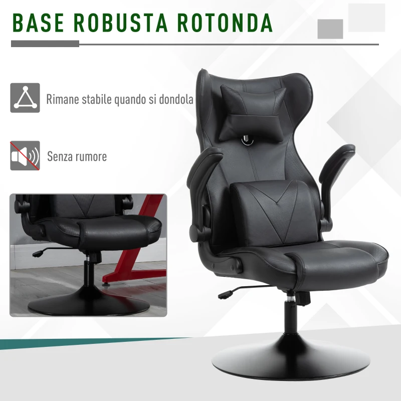Vinsetto Sedia da Gaming Ergonomica ad Altezza Regolabile, in Finta Pelle e Metallo, 67x71x106-112 cm, Nero