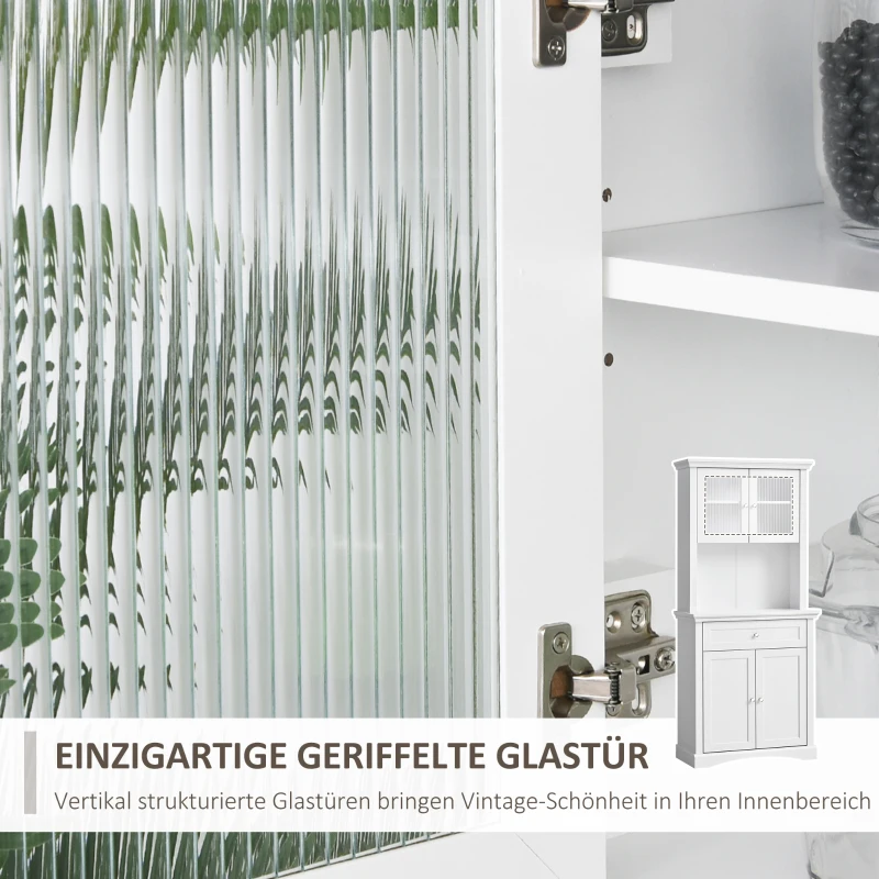 HOMCOM Küchenschrank mit Schublade, Hochschrank mit Glastüren und verstellbaren Ablagen, Küchenbuffet, Kommode, MDF, Spanplatte, 79 x 40 x 180 cm