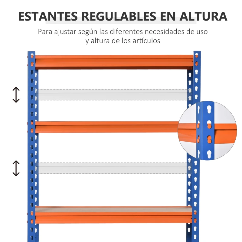HOMCOM Estantería Metálica de Almacenaje 80x40x182 cm con 5 Niveles Ajustables en Altura Carga Máxima por Estante 300 kg para Almacén Garaje Taller Azul y Naranja