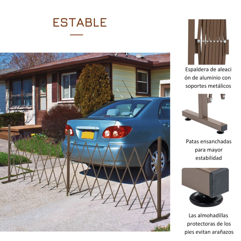 Outsunny Valla de Jardín Exterior de Aleación de Aluminio Extensible con Rueda para Decoración Patio 405x31x103,5 cm Café Oscuro