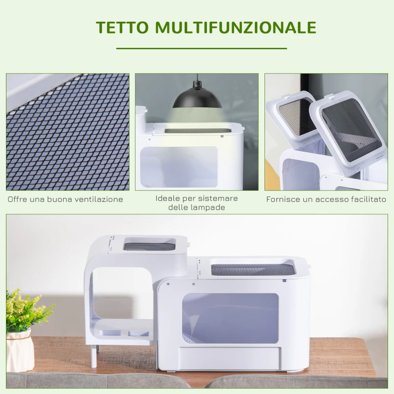 PawHut Terrario per Tartarughe d'Acqua con Vasca per Tartarughe, Ciotole e Finestre, 47x28x25cm - Bianco
