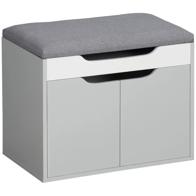 HOMCOM Shoe Bench with Cushion, Modern Storage Bench with Padded Seat, 2-tier Cabinet, Hidden Storage, Adjustable Shelf for Living Room and Entryway, Light Grey