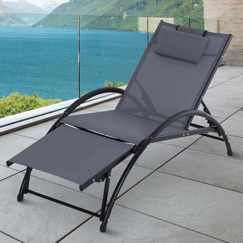 Outsunny Tumbona de Jardín Aluminio Reclinable con Respaldo Ajustable de 5 Niveles Reposapiés Regulable y Reposacabezas Extraíble para Terraza Balcón Exterior 66x152x81 cm Gris