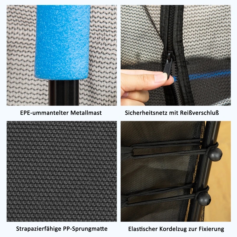 HOMCOM Kindertrampolin, mit Sicherheitsnetz, Randabdeckung, Stahlrahmen, bis 50 kg, 3-10 Jahre, blau, Ø163,5 x 163 cm