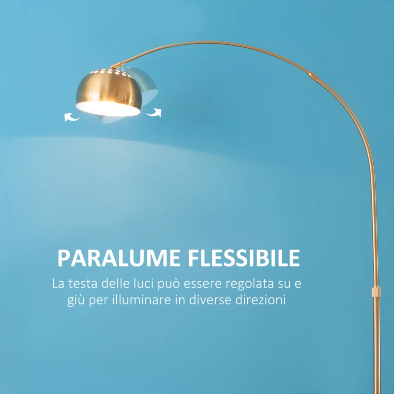 HOMCOM Lampada da Terra ad Arco con Paralume Regolabile e Base Rotonda in Acciaio, 30x100x167cm, Oro e Nero