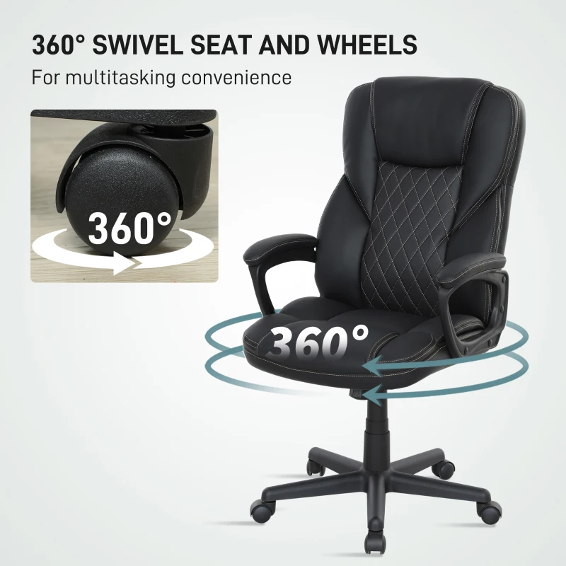 HOMCOM High Back Executive Office Chair, PU Leather Swivel Desk Chair with Tilt Function, Armrests and Adjustable Height for Home Office, Black