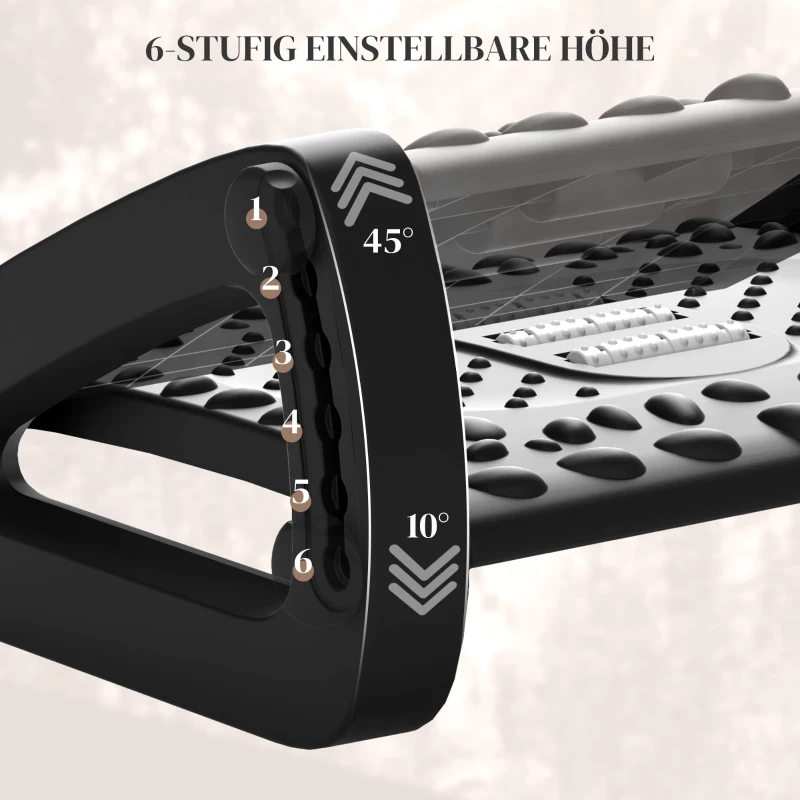 HOMCOM Fußstütze für den Schreibtisch, höhenverstellbarer Fußhocker mit Massage-Oberfläche und Rollen, Kunststoff, Schwarz