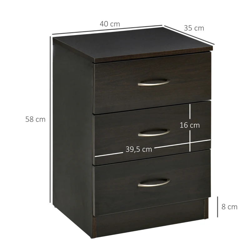 HOMCOM Nachttisch mit 3 Schublade, Schlafzimmer Nachtschrank, Nachtkommode, Spanplatte 40 x 35 x 58 cm