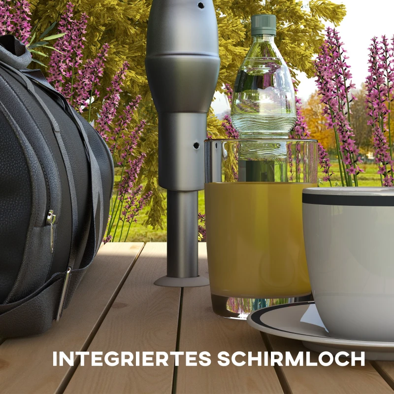 Outsunny Campingtisch, faltbar, 4 Sitzplätze, Schirmloch, Holztischplatte, Aluminiumrahmen, 85,5x72,5x67cm
