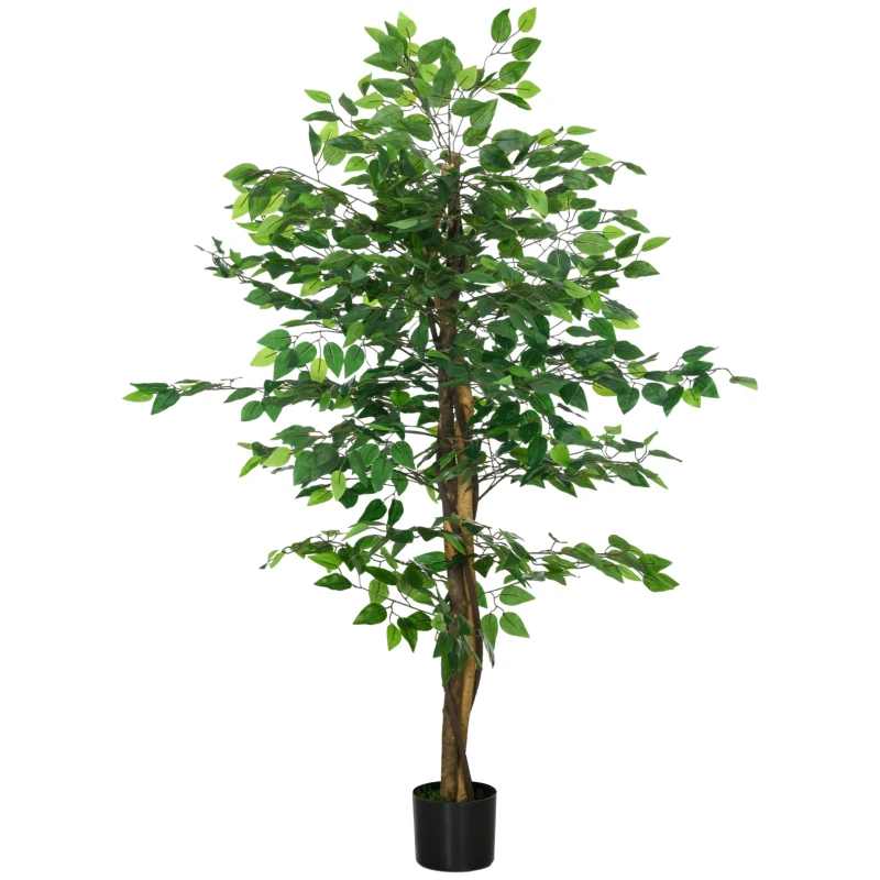 HOMCOM Ficusbaum Kunstpflanze, naturgetreu, 150 cm hoch, mit Topf, Grün(m-10)