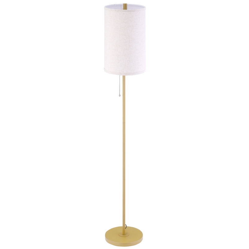 HOMCOM Lampadaire design 40 W max. piètement mât acier doré abat-jour lin crème dim. 25,5 x 25,5 x 157 cm doré et beige