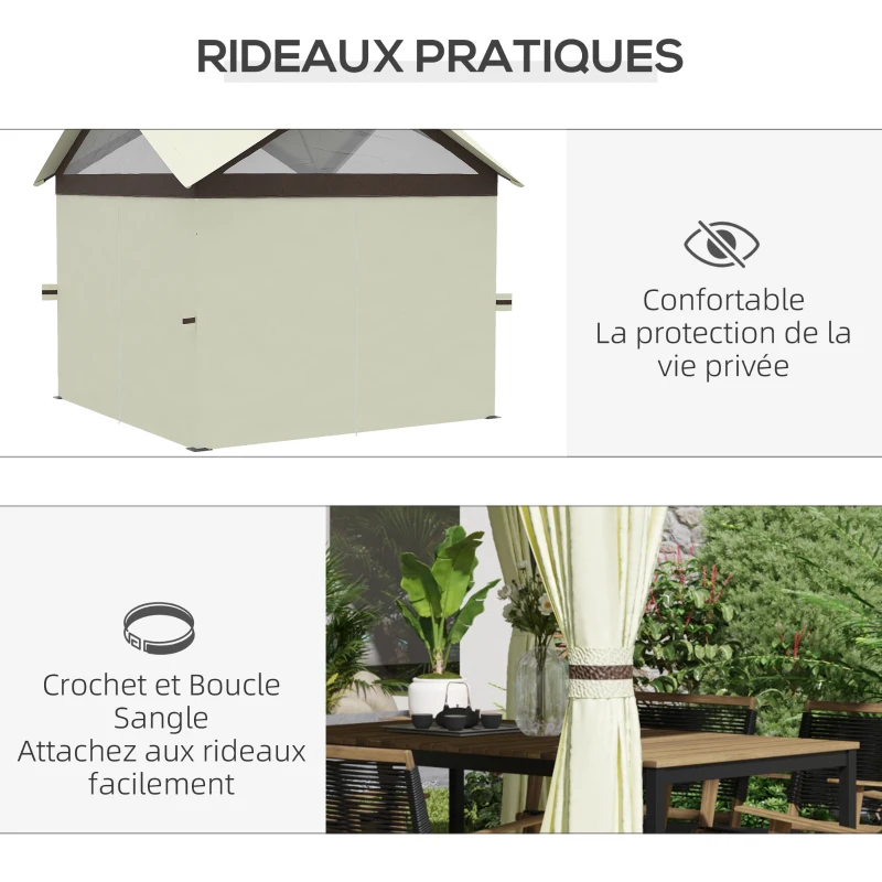 Outsunny Tonnelle de jardin tonnelle barnum double toit avec parois latérales amovibles cadre en acier 3,5 m x 3,5 m beige