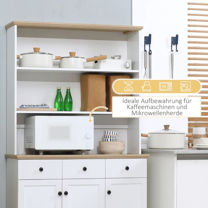 HOMCOM Küchenschrank, 3 Schubladen, Arbeitsplatte in Holzoptik, großes Schrankfach, weiß, 101 x 39 x 180,5 cm