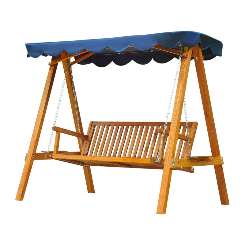 Outsunny Dondolo da Giardino 3 Posti in Legno con Baldacchino 210x 130x 185cm