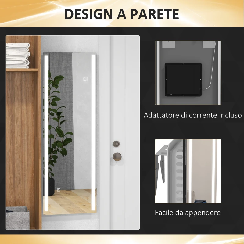 HOMCOM Specchio da Parete Rettangolare con Luci LED Regolabili e Interruttore Touch, 40x120cm