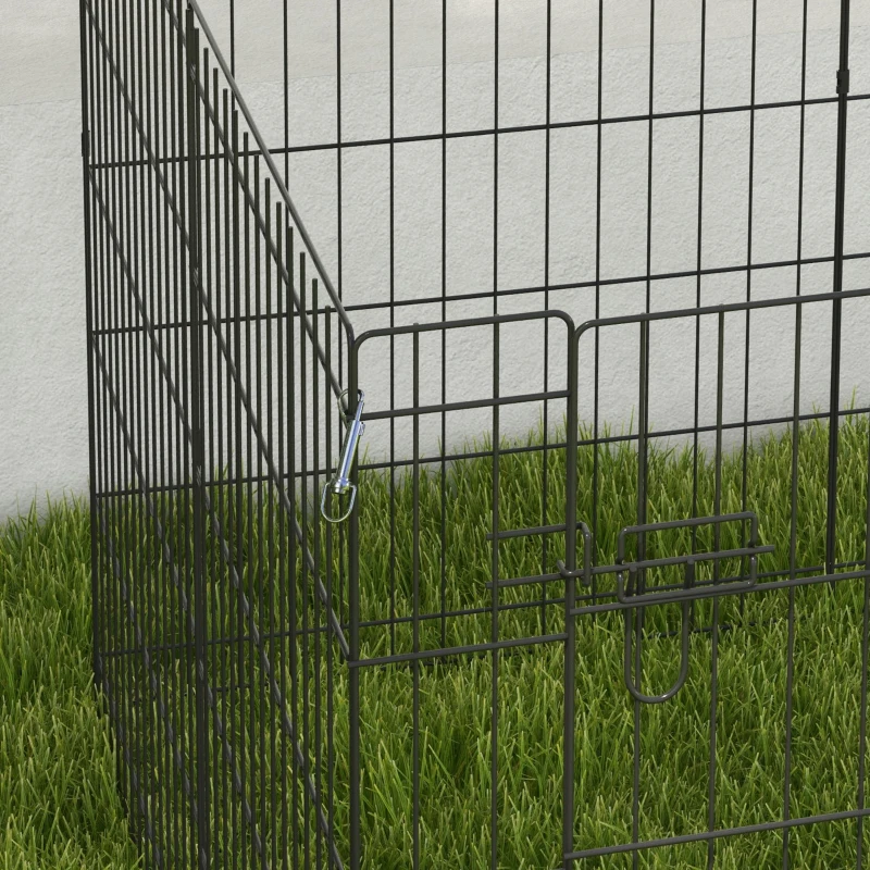 PawHut Corralito para Perros de 8 Paneles 76x61 cm Forma Personalizada con Puerta y Doble Cerradura para Jardín Patio Negro