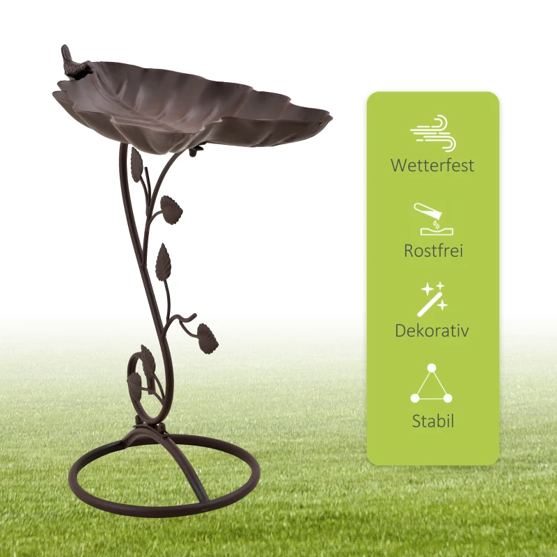 Outsunny Vogeltränke, Vogelbad in Lotosblatt-Form, Vogelbecken, Deko, Garten, Vogel, Metall, Bronze, 38,5 x 31 x 54 cm