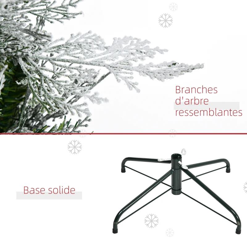 HOMCOM Sapin arbre de Noël artificiel 225 cm 880 branches enneigées+ support pied pliable vert