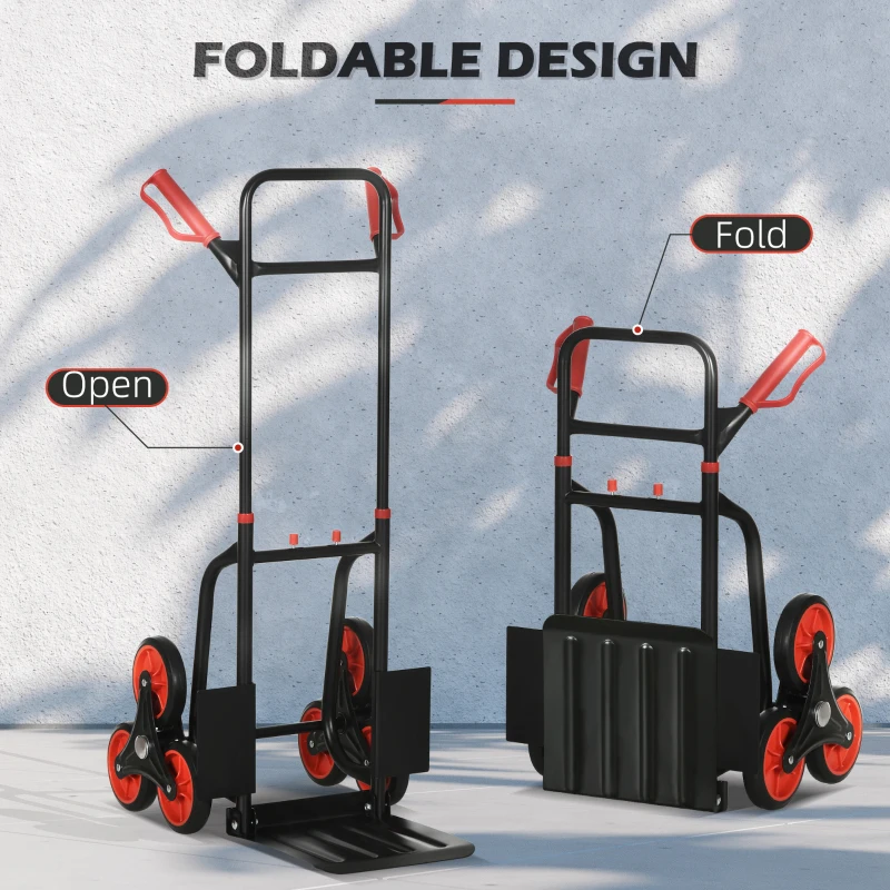 DURHAND Stair Climbing Hand Truck, Heavy Duty Foldable Trolley on Wheels, Multi-Purpose Sack, Steel Truck Moving Trolley, 120kg, Red