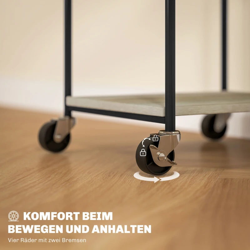 HOMCOM Druckerständer mit 3 Ebenen, höhenverstellbar, Mobiler Druckertisch auf Rollen, für Homeoffice, Metall und Holz