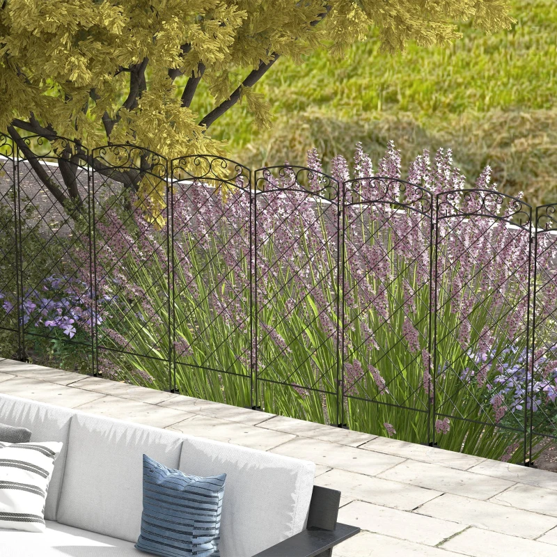 Outsunny Lot de 7 clôtures de jardin décoratives en métal avec ornements - 344L x 110H cm noir