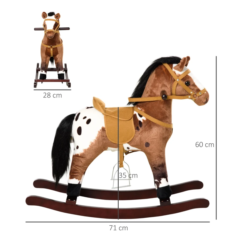 HOMCOM Caballito Balancín de Peluche con Silla y Sonido Juguete para Niños +36 Meses Juguete de Mecedora 71x28x60cm