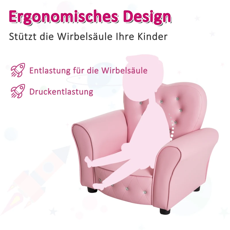HOMCOM Kindersessel Kindersofa, massiven Holzfüßen Sessel aus Schaumstoff Kinderstuhl für Kinderzimmer, Spielzimmer, 59 x 41,5 x 49 cm, für Kinder 1,5-3 Jahre Rosa