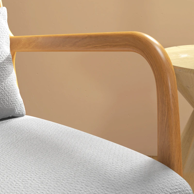 HOMCOM Fauteuil de salon avec cadre en bois massif fauteuil lounge - assise profonde - accoudoirs - aspect velours gris clair