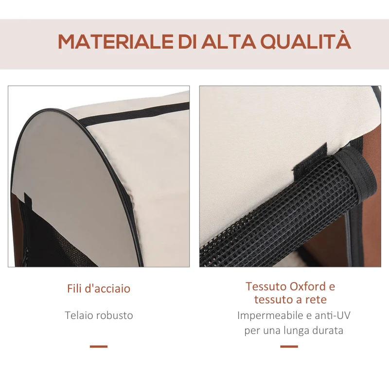 PawHut Trasportino Gabbia da Trasporto per Cani Gatti e Animali Domestici Pieghevole, 46x36x41cm, Caffè