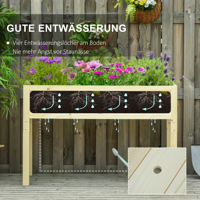 Outsunny Pflanzkasten Gartenpflanzgefäß Gemüsebeet aus Tannenholz für Garten Terrasse Balkon Outdoor 115 x 56 x 76 cm Natur