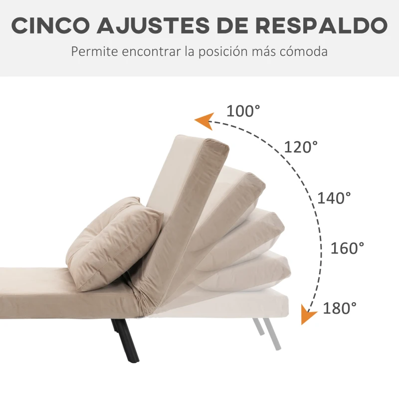 HOMCOM Sofá Cama Individual Plegable Silla Cama Convertible 4 en 1 Respaldo Ajustable de 5 Niveles y Almohada 63x73x81 cm Beige
