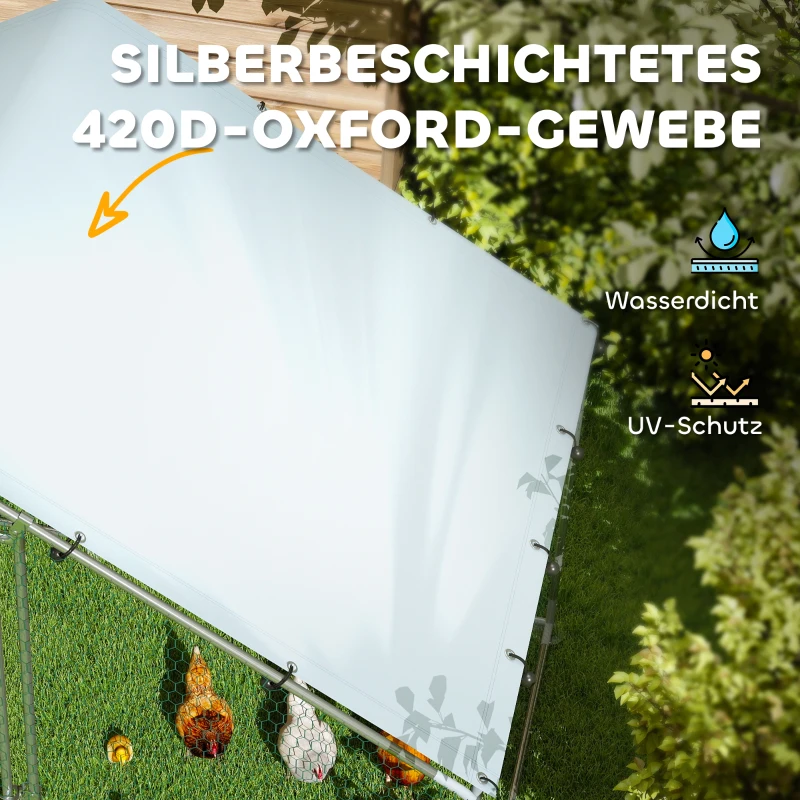 PawHut Hühnerauslauf für 5-8 Hühner, Dachplane, verriegelbare Tür, Stahlrahmen, 5,1 m², 3 x 1,7 x 1,9 m