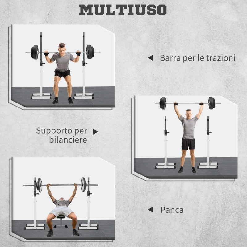 HOMCOM Porta Bilanciere Universale in Acciaio, Altezza Regolabile su 12 Livelli, Carico Massimo 150kg