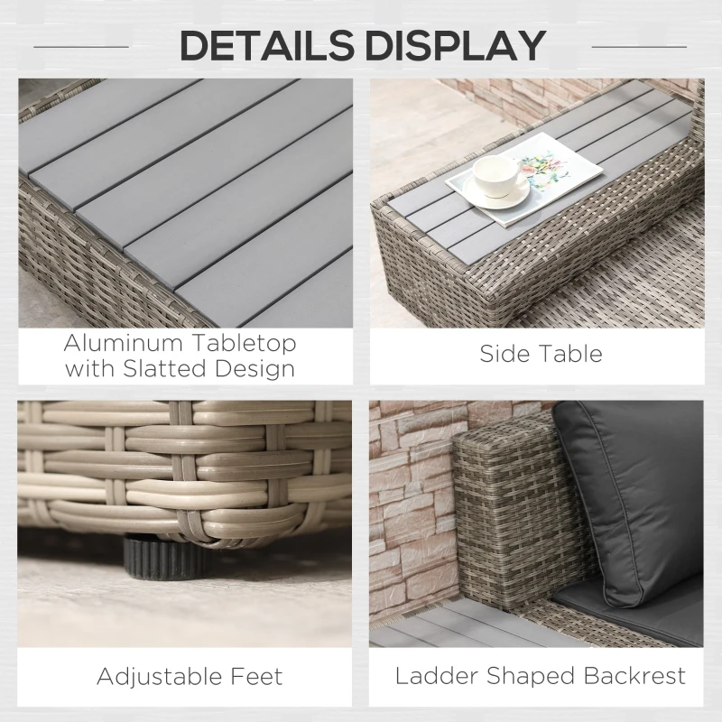 Outsunny 4 PCs Rattan Garden Furniture Outdoor Sectional Corner Sofa and Coffee Table Set  Conservatory Wicker Weave Furniture with Armrest and Cushions - Light Grey