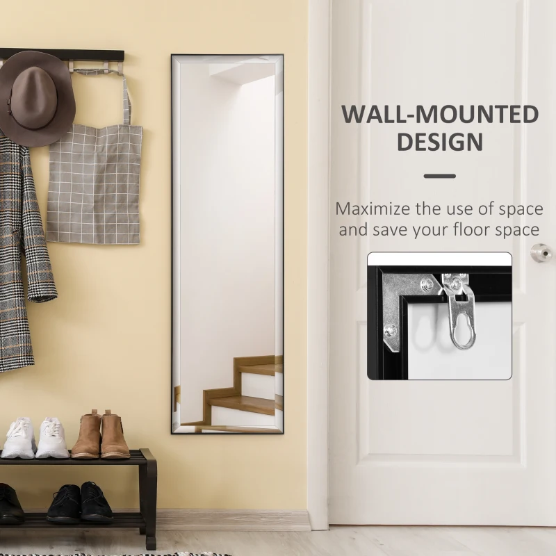HOMCOM Full Length Mirror, 120x35cm Wall Mirror, Rectangle Dressing Mirror, Long Mirror for Bedroom, Living Room, Black