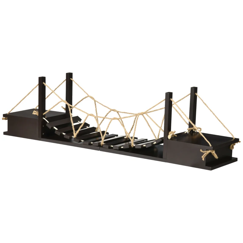 PawHut Katzenkletterwand, Katzenregal, Hängebrücke, 96 cm x 20 cm x 25,5 cm, Braun