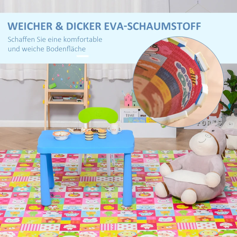 HOMCOM Puzzlematte für Babys Kinder Spielmatte spiel erziehung klappbar EVA foam Tiere Muster 61,5 x 61,5 cm